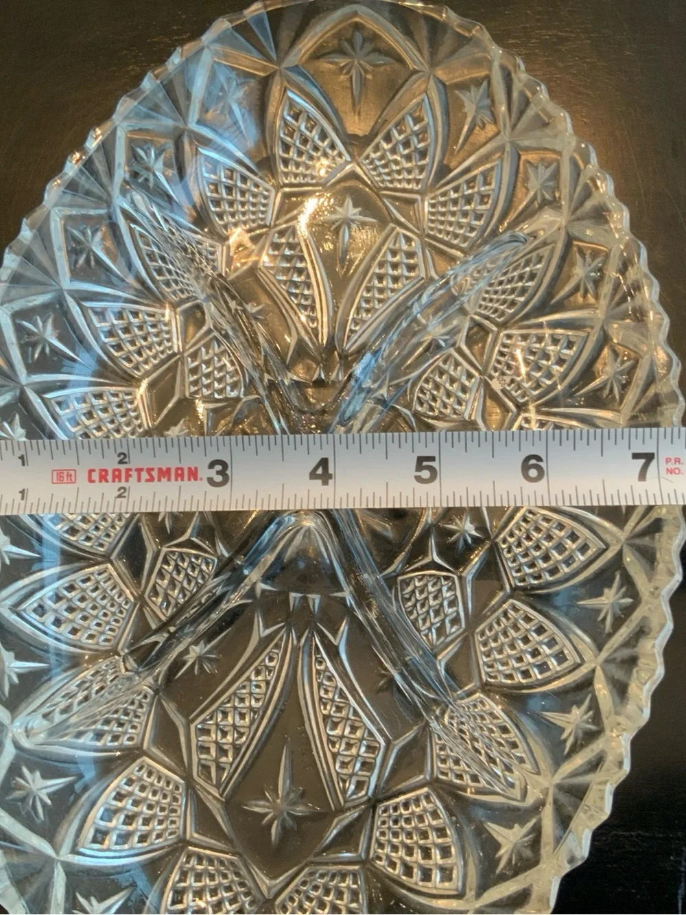 Vintage 1960’s divided clear glass appetizer tray star deco art Marked France